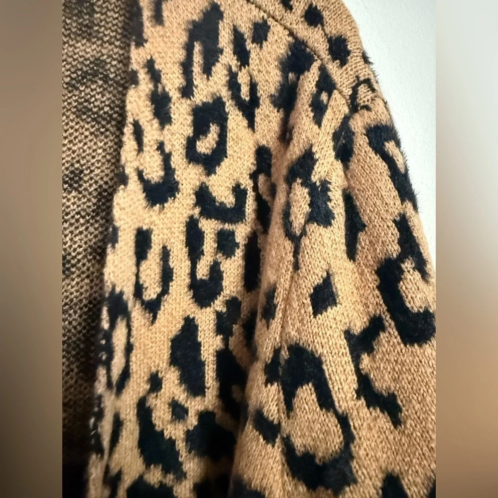 1.STATE Animal-Print Tan Black Cheetah Cardigan Sweater Plus Sz 3X - Picture 3 of 4